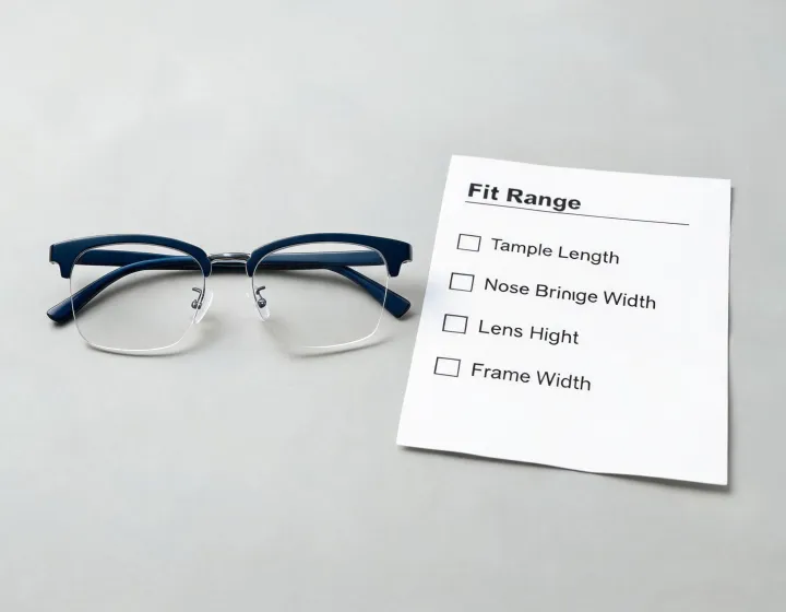 Semi rimless browline glasses fit and marking check sheet
